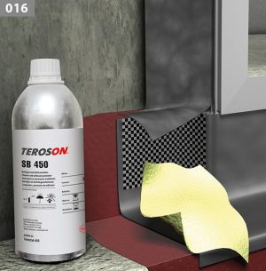 Anwendungsbild zum Vorbehandeln der Klebfläche mit TEROSON SB 450, um die Fassade abzudichten.